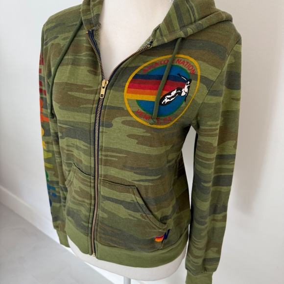 Aviator Nation Green Camo Venice CA Hoodie Full Zip Sweatshirt XS - Picture 2 of 6